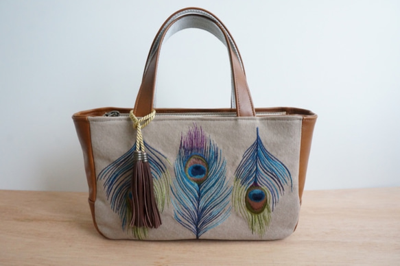 【Sale】１点物Bag：日本の伝統工芸刺繍×レザーとのコラボBag 2枚目の画像