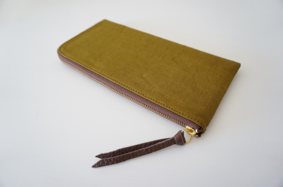 伝統工芸織物「本庄絣」×レザーのファスナー財布（オリーブ色） 2枚目の画像