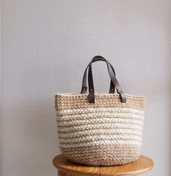 白色邊框亞麻籃袋（訂製） 第1張的照片