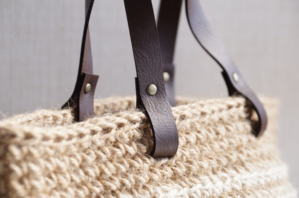 白色邊框亞麻籃袋（訂製） 第3張的照片