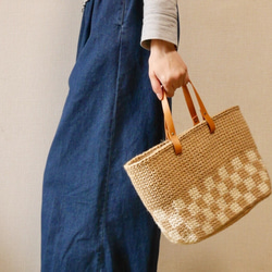 麻繩籃包，格子圖案，L碼[訂製] 第3張的照片