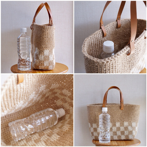 麻繩籃包，格子圖案，L碼[訂製] 第5張的照片