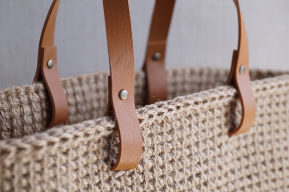 麻繩籃包，格子圖案，L碼[訂製] 第7張的照片