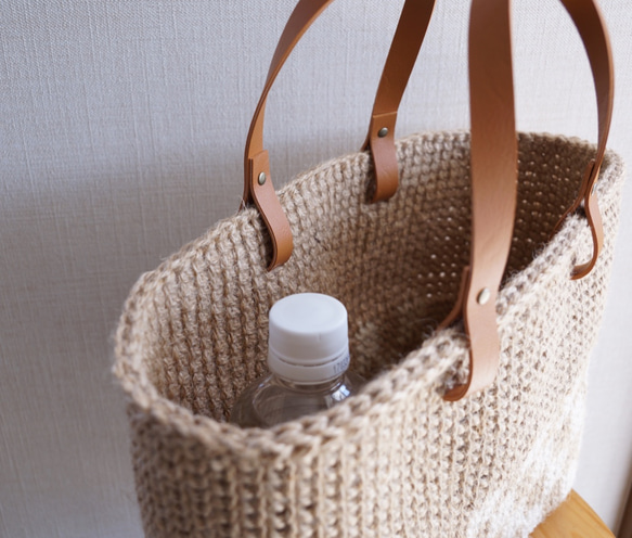 麻繩籃包，格子圖案，L碼[訂製] 第9張的照片