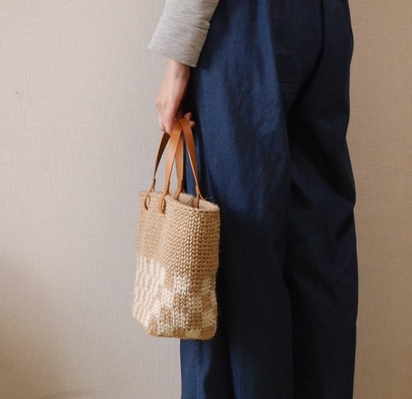 麻繩籃包，格子圖案，L碼[訂製] 第10張的照片