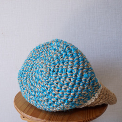 麻繩籃袋，綠松石藍，白色線條 第5張的照片