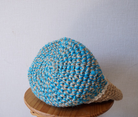麻繩籃袋，綠松石藍，白色線條 第5張的照片