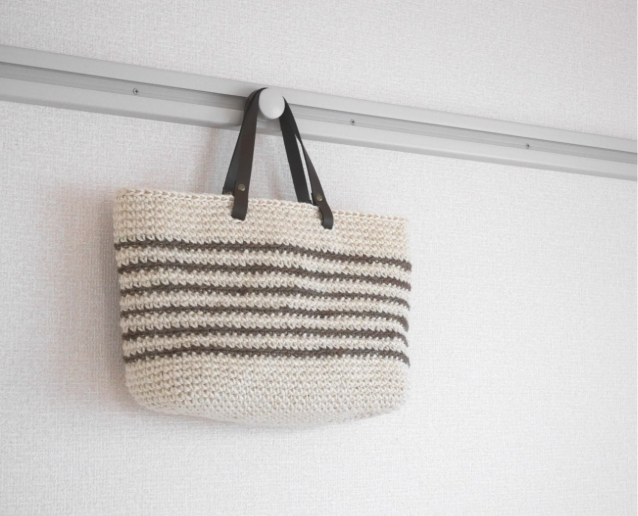麻ひもかごバッグ ボーダー M ホワイト×チョコレート【受注制作】