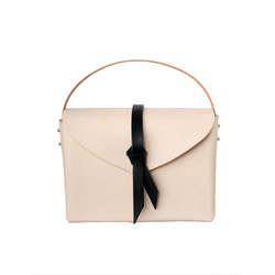 2way leather box bag / 2way レザーボックスバッグ #beige x black 2枚目の画像