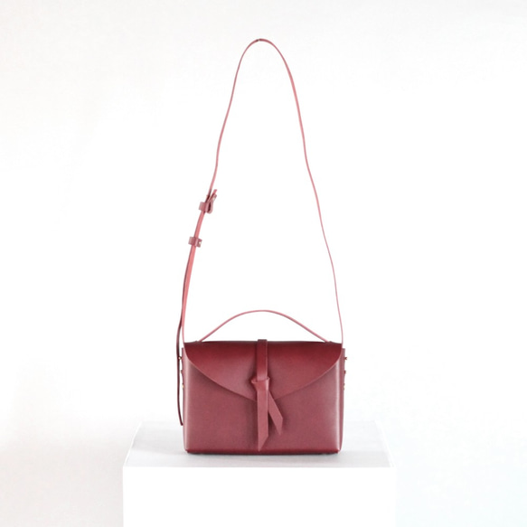 2way レザーボックスバッグ スリム #ワイン/ box bag slim #wine 2枚目の画像