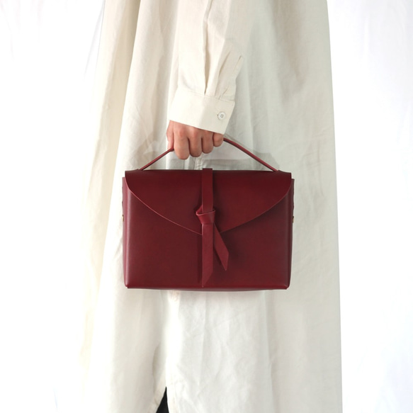 2way レザーボックスバッグ スリム #ワイン/ box bag slim #wine 8枚目の画像