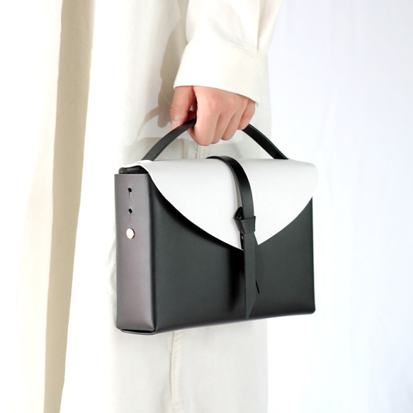 2way レザーボックスバッグ スリム #黒ｘ白/ box bag slim #black x white 8枚目の画像