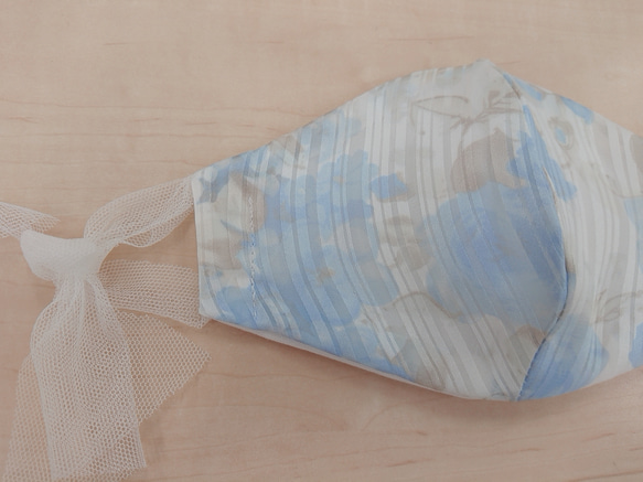 新作夏用ハンドメイドマスク青花柄オーダーメイド＋１００円ドライオーガニックコットンメッシュ生地 4枚目の画像