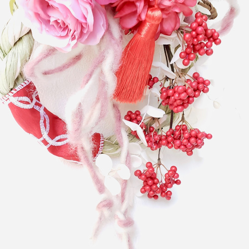 ピンクいっぱいお正月しめ縄飾り しめ縄飾り 丑 壁飾り 迎春飾り