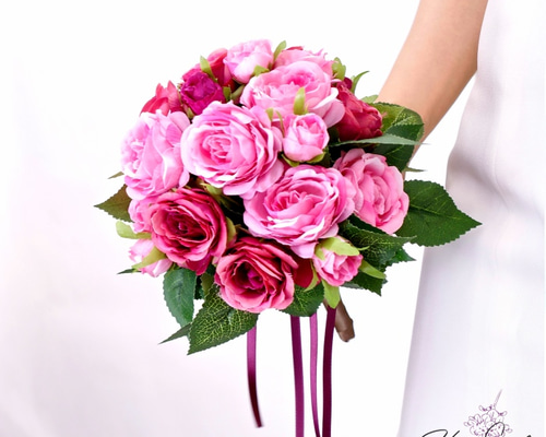 薔薇 花束 ブーケ ピンク 造花 生誕 結婚式 ウエディング リボン ローズ ローズブーケ ピンク 結婚式 前撮り フォトウエディング 撮影