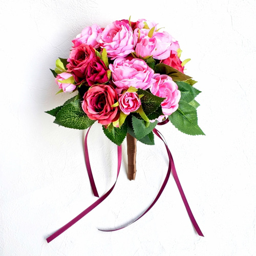 送料無料 ピンク＆マジェンダローズのウェディングブーケ