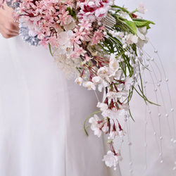【限定1点】送料無料 桜とパールのアームブーケ ブートニア付き 花嫁 個性的 プレ花嫁 結婚式 7枚目の画像