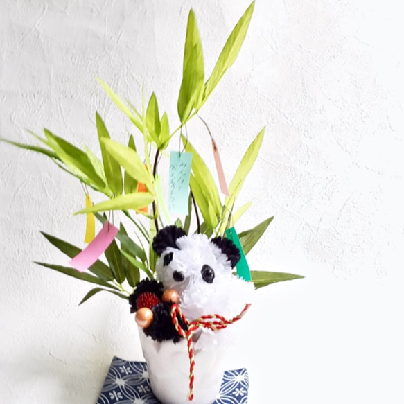 残り1点！七夕［ 送料無料 ] たなばたぱんだ 笹の葉 アレンジメント 造花 飾り 置物 パンダ かわいい 雑貨 5枚目の画像