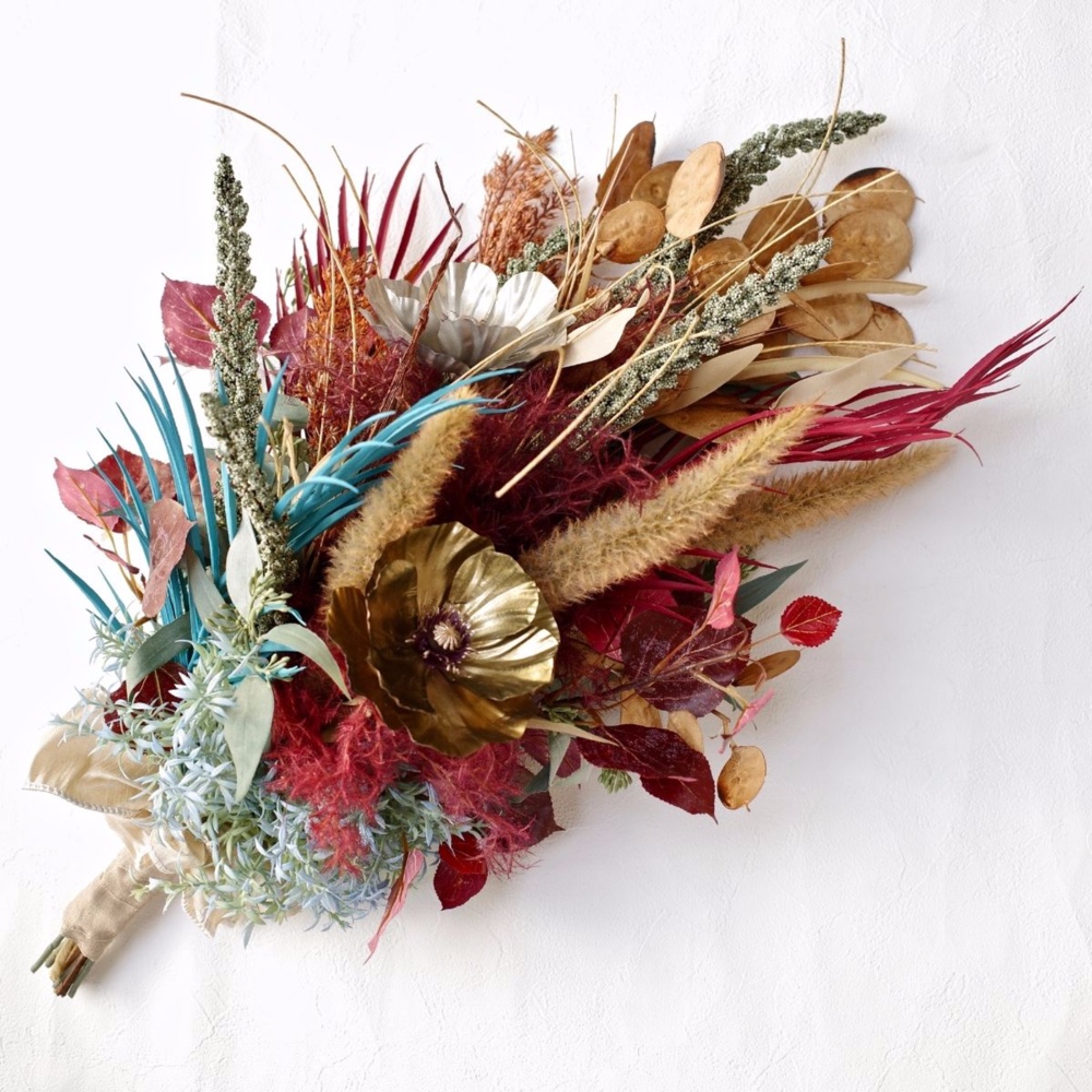 【 受注後制作商品 】秋冬 赤 キャメル ブーケ 造花 ウェディングブーケ ブーケ ブートニアセット 花嫁 秋冬