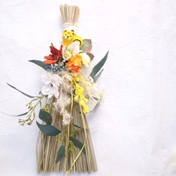 [ お正月飾り ] かわいい寅さんピックのナチュラルお正月飾り 送料無料 とら 新年飾り 黄色 オレンジ 玄関飾り 造花 5枚目の画像