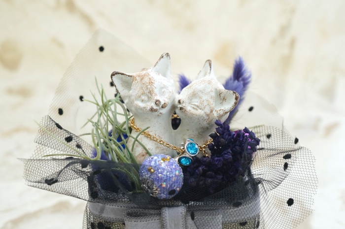 猫 置物 KIss猫 プリザーブドフラワー アレンジメント 御供ギフト お供え ペットのお供え プレゼント