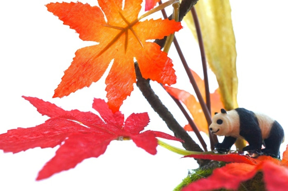 パンダの紅葉狩りフェイク苔玉アレンジ 4枚目の画像