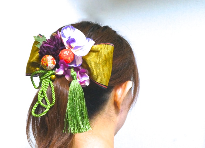 成人式・卒業式・和装婚におすすめ☆畳縁リボンの髪飾り[受注制作]