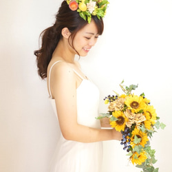 向日葵的半瀑布花束/靴子套夏季婚禮！（人造花） 第5張的照片