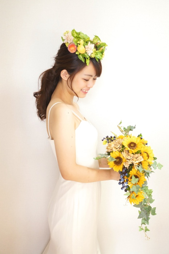 向日葵的半瀑布花束/靴子套夏季婚禮！（人造花） 第5張的照片
