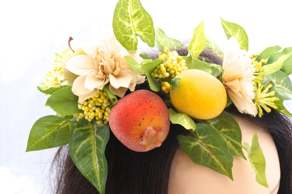 天然水果頭租賃花冠花冠無毛髮飾品髮飾人造花果品蘋果前新娘 第6張的照片