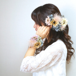 【送料無料】スモーキーカラーが可愛いガーベラと紫陽花の髪飾り 8枚目の画像
