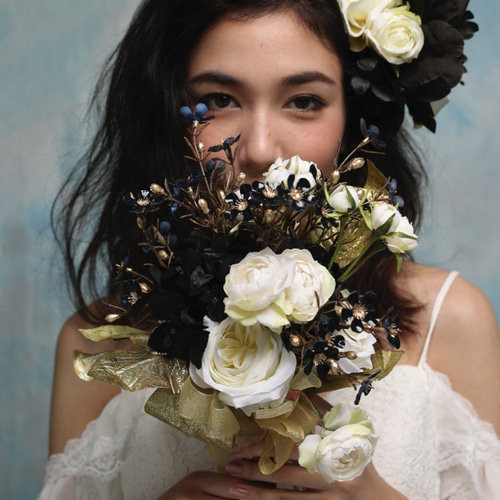 White & Black ＆ Gold ブーケ ブートニアセット ブーケ HanaSakie