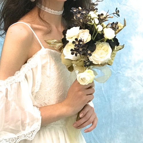 White & Black ＆ Gold ブーケ ブートニアセット ブーケ HanaSakie
