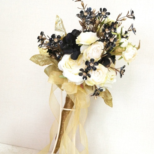 White & Black ＆ Gold ブーケ ブートニアセット ブーケ HanaSakie