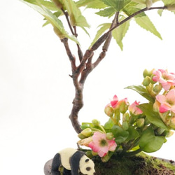 【9月8日〜9月10日限時降價8折優惠！ ！ 】粉紅色長壽和熊貓迷你假盆景（人造花） 第4張的照片