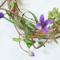 鐵線蓮簡單的花圈門花圈夏天紫色人造花日本花圈日式簡單 第4張的照片