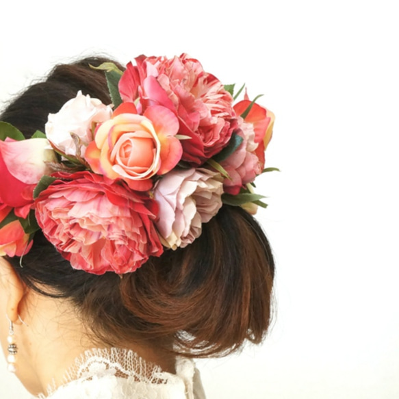【1分項目】玫瑰髮飾華麗粉紅色婚紗髮飾 第1張的照片