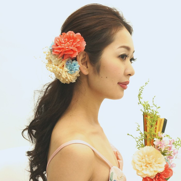 優しい色の髪飾り ウエディング ヘアアクセサリー パステル コーム 造花 ワンポイント プレ花嫁  結婚式 2枚目の画像