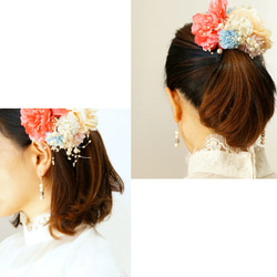 優しい色の髪飾り ウエディング ヘアアクセサリー パステル コーム 造花 ワンポイント プレ花嫁  結婚式 4枚目の画像