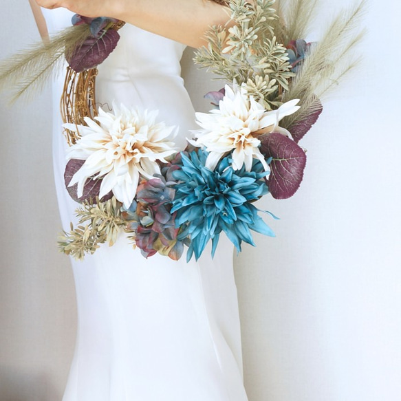 [秋冬新娘專用]成人流行色花環花束胸花套裝人造花大麗花秋色 第7張的照片