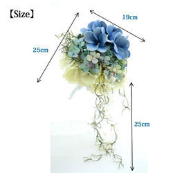 [訂購後製成產品]藍色雞蛋花和繡球的漂亮圓形花束[婚禮花束人造花] 第7張的照片