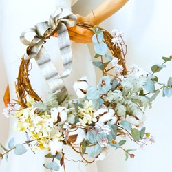 [冬季新娘專用]棉花和桉樹花圈花束/婚禮花束人造花 第1張的照片