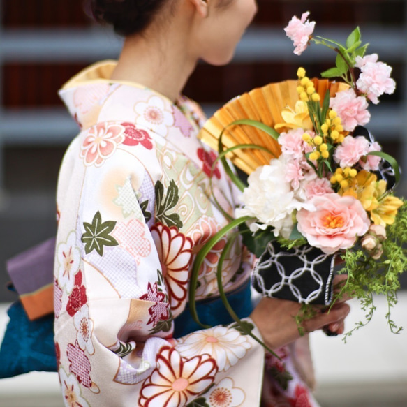 送料無料】桜扇子ブーケ 和装婚・着物ドレスに！桜・ミモザ