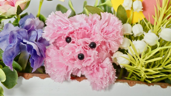 【送料無料】母の日ワンコアレンジ＆ハンドクリームセット 造花 犬 わんちゃん おかあさん 2枚目の画像