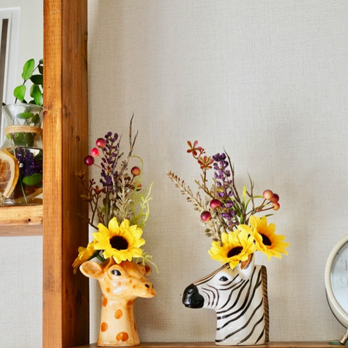送料無料 ] キリンのひまわりポット 造花 向日葵 陶器 飾り アニマル