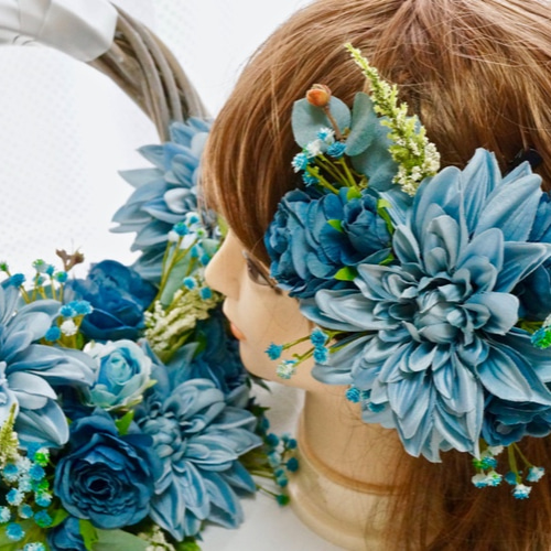 本物花 髪飾り 大切な日の為に プリザーブドフラワー ウエディング  結婚式 送料無料 青い花のワンポイント髪飾り / 造花 ウェディング 花嫁 結婚