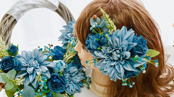 送料無料 青い花のワンポイント髪飾り / 造花 ウェディング 花嫁 結婚式 ブルー 送料込み 送料0円 6枚目の画像