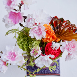 ［ 送料無料 ] お花見にゃんこアレンジ 白猫 ねこ 桜 さくら 造花 玄関飾り 可愛い 和風 インテリア さくら 7枚目の画像