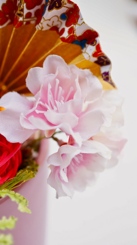 ［ 送料無料 ] お花見にゃんこアレンジ 白猫 ねこ 桜 さくら 造花 玄関飾り 可愛い 和風 インテリア さくら 9枚目の画像
