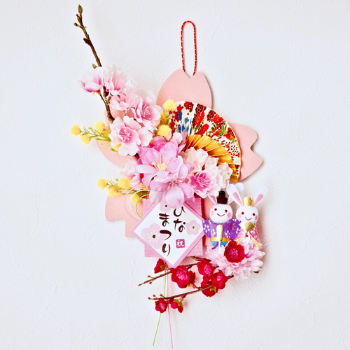 送料無料 ] 桜プレートのひな祭り飾り うさぎ ちりめん ドア飾り ひな